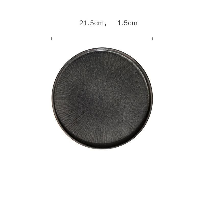 Flat Ceramic Glazed Plate, kiln glazed tableware, dark matte finish, textured surface, home decor.
